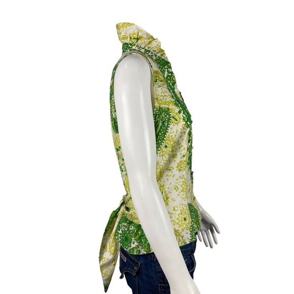 Flores & Flores Silk Sleeveless Blouse 10 Button Down Top Sequin Embroidered - Picture 3 of 7